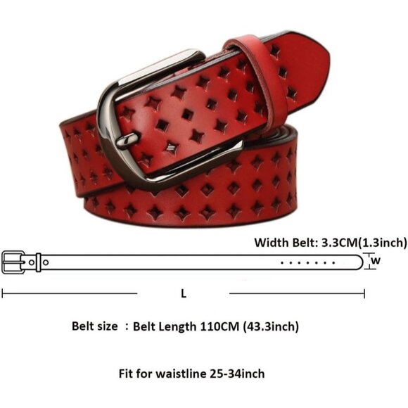 Women's Red Soft Genuine Leather Belts with Pin Buckle Comfortable - Picture 5 of 6
